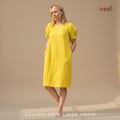 Gelbes Leinenkleid Midi handgemachtes minimalistisches Sommerkleid Damenbekleidung aus Naturfasern