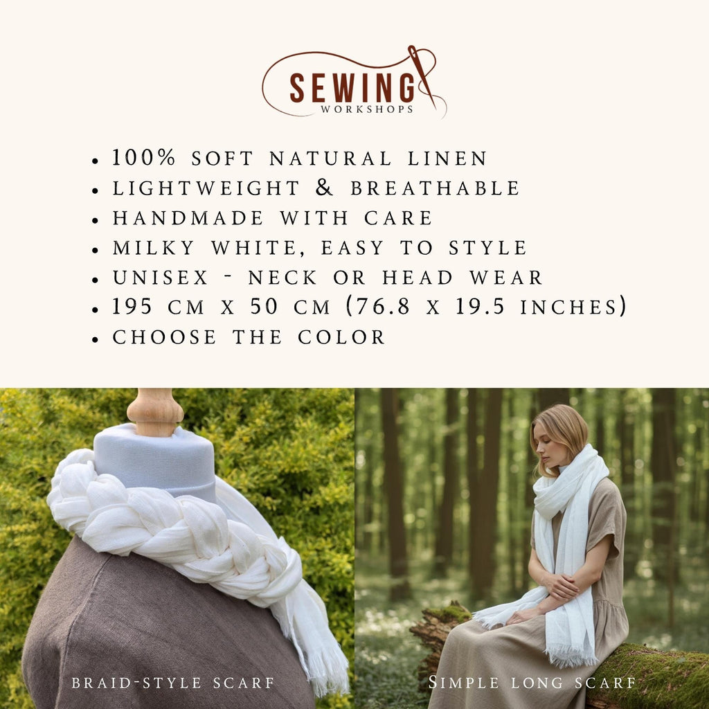 Lino skarelės savybės: 100% linas, rankų darbo, unisex, 195 x 50 cm