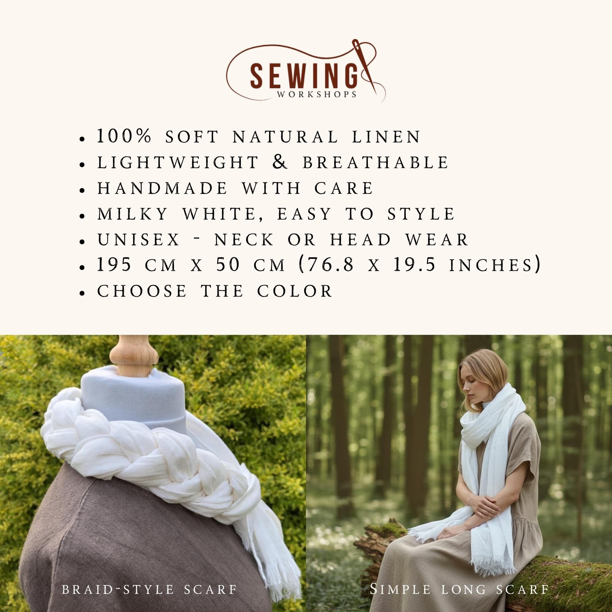 Lino skarelės savybės: 100% linas, rankų darbo, unisex, 195 x 50 cm