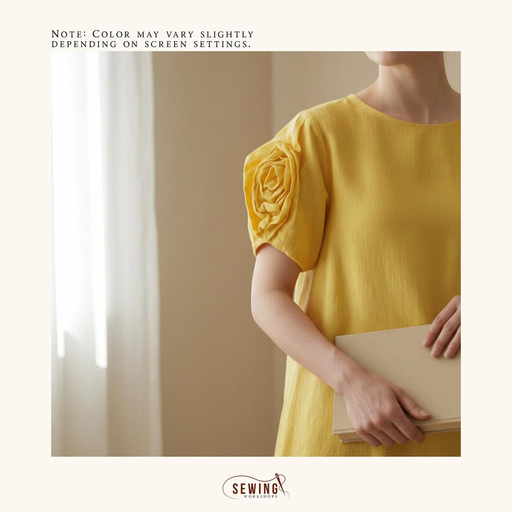 Gelbes Leinenkleid Midi handgemachtes minimalistisches Sommerkleid Damenbekleidung aus Naturfasern